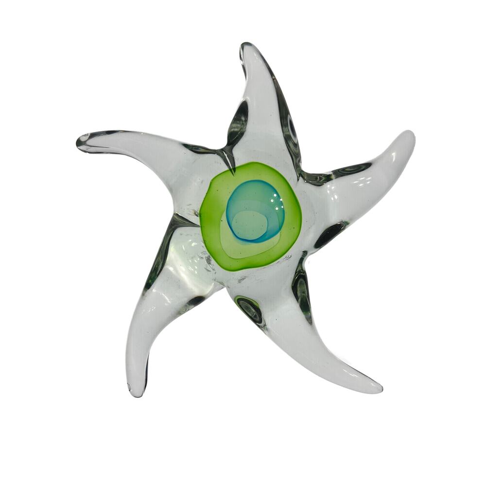 VTG Large Hand Blown Green/Blue Art Glass Starfish 10"